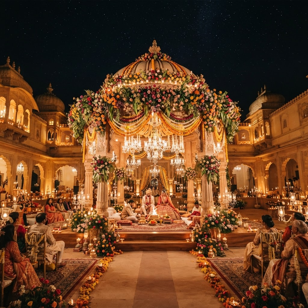 Decorated wedding mandap